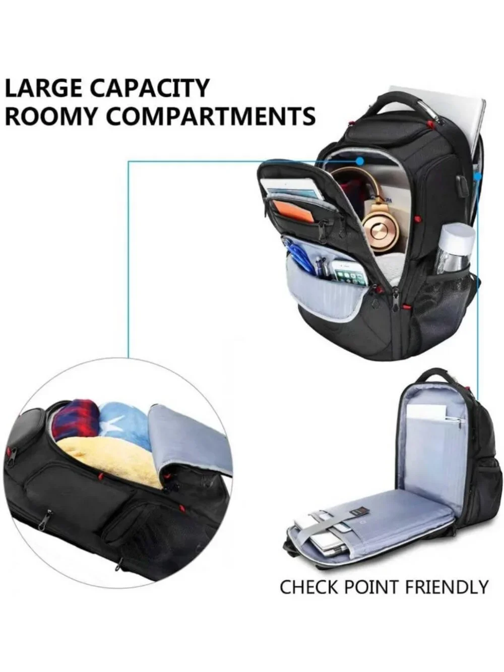 Water-Repellent Travel Laptop Backpack 17.3” with RFID & USB Port - XL College